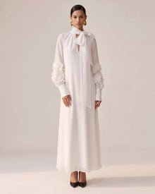 Orchid Embellished Belted Cutout-Shoulder Midi Dress - Off White