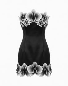 Orchid Trim Strapless Mini Dress - Black & White