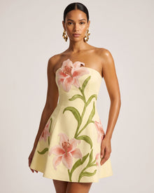 Lily Floral Print Strapless A-Line Mini Dress - Light Yellow