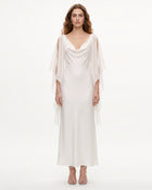 Cowl Back Butterfly Embroidered Slip Gown - White