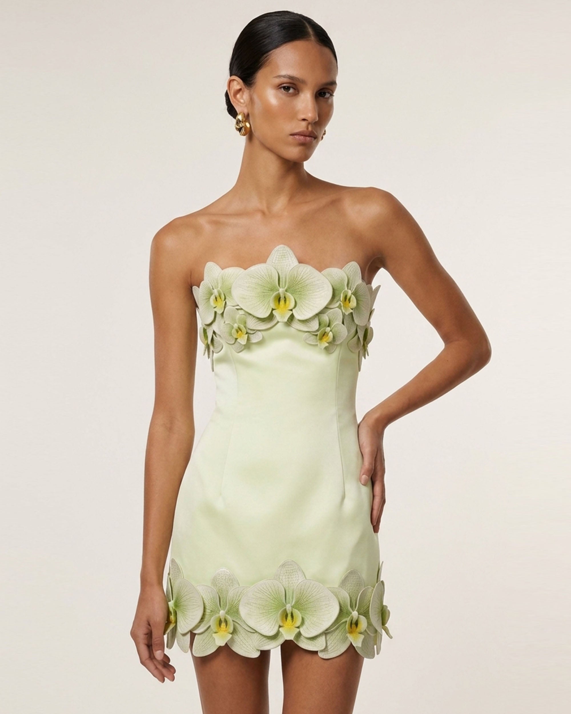Orchid Trim Strapless Mini Dress - Pistachio
