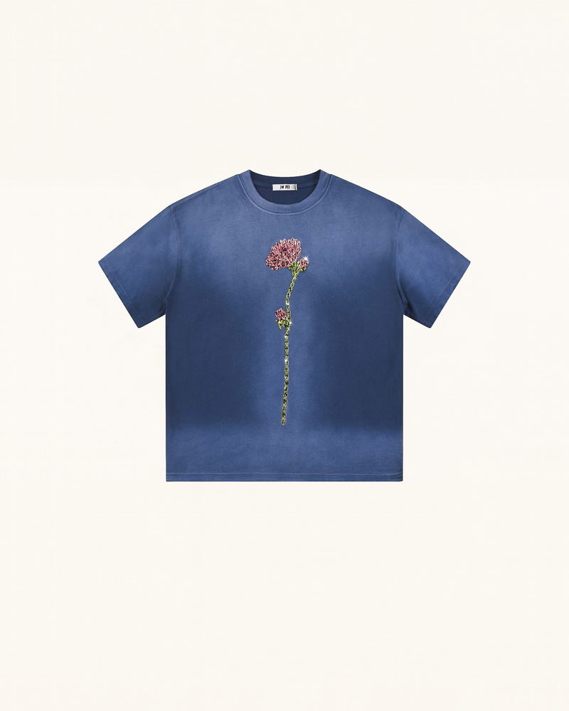 Essential Rhinestone Rose Acid Wash Boxy Tee - Vintage Blue