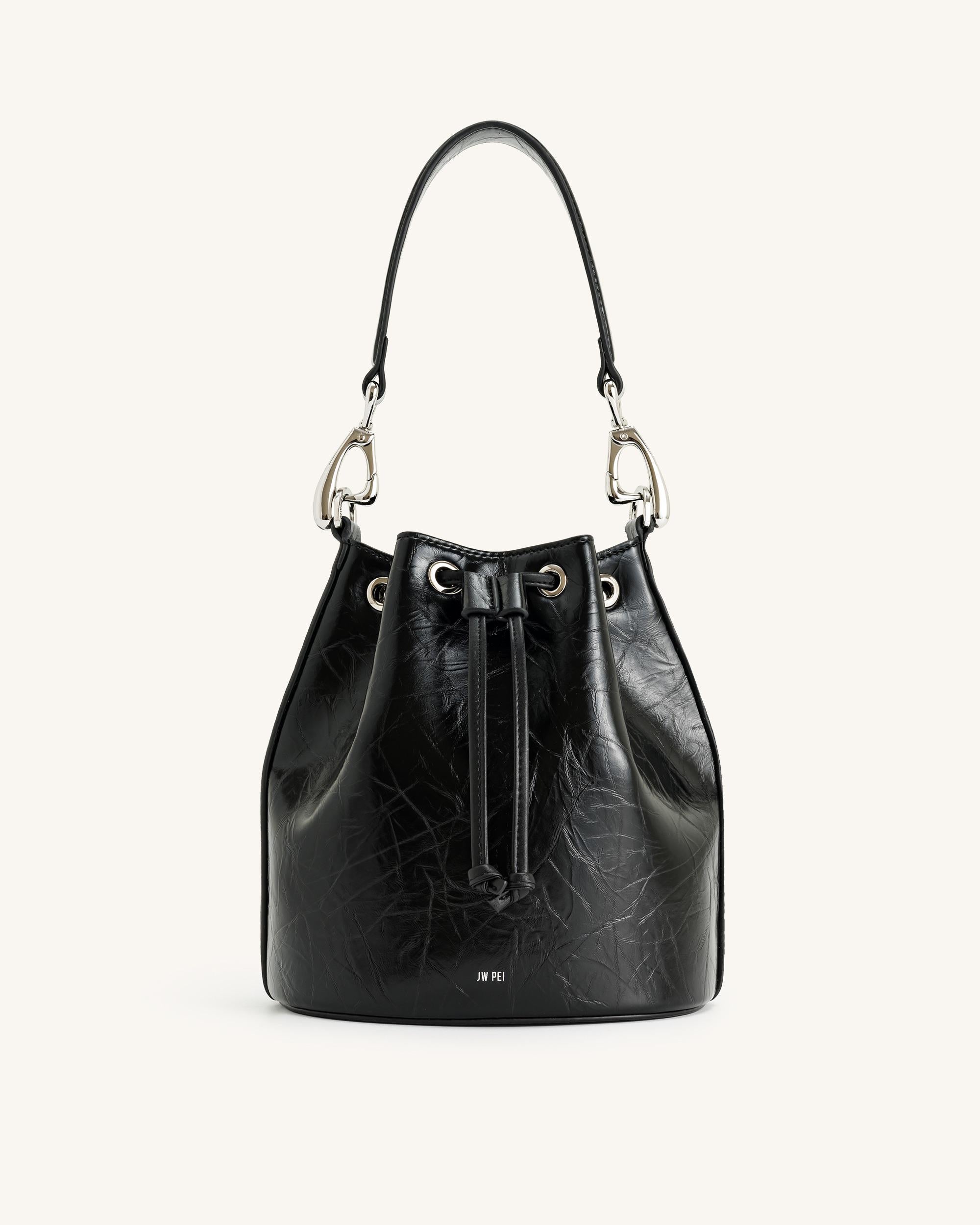 Yulia Crushed Bucket Bag - Black