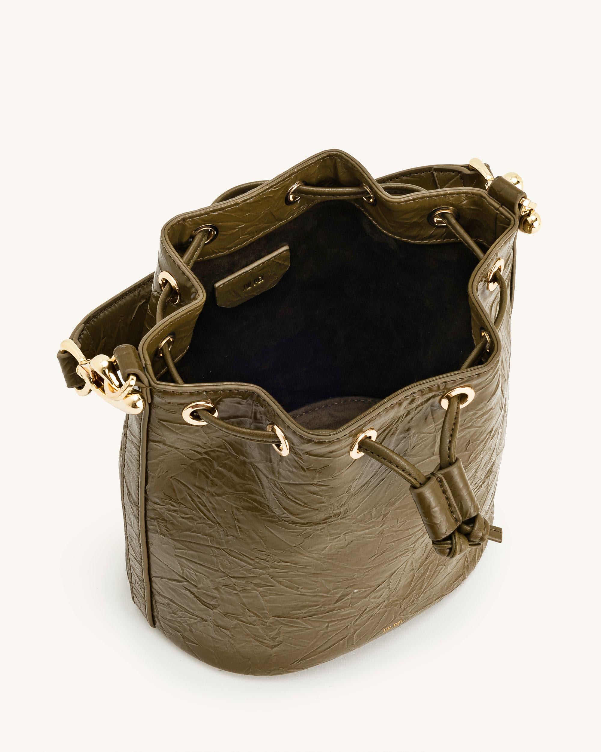 Yulia Crushed Bucket Bag - Dark Olive