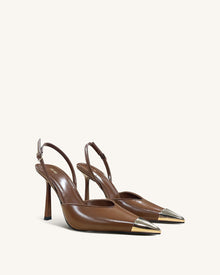 Savannah Gold Tipped Slingback Pumps - Brown