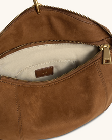 Jayla Faux Suede Metal Pendant Embellished Shoulder Bag - Brown