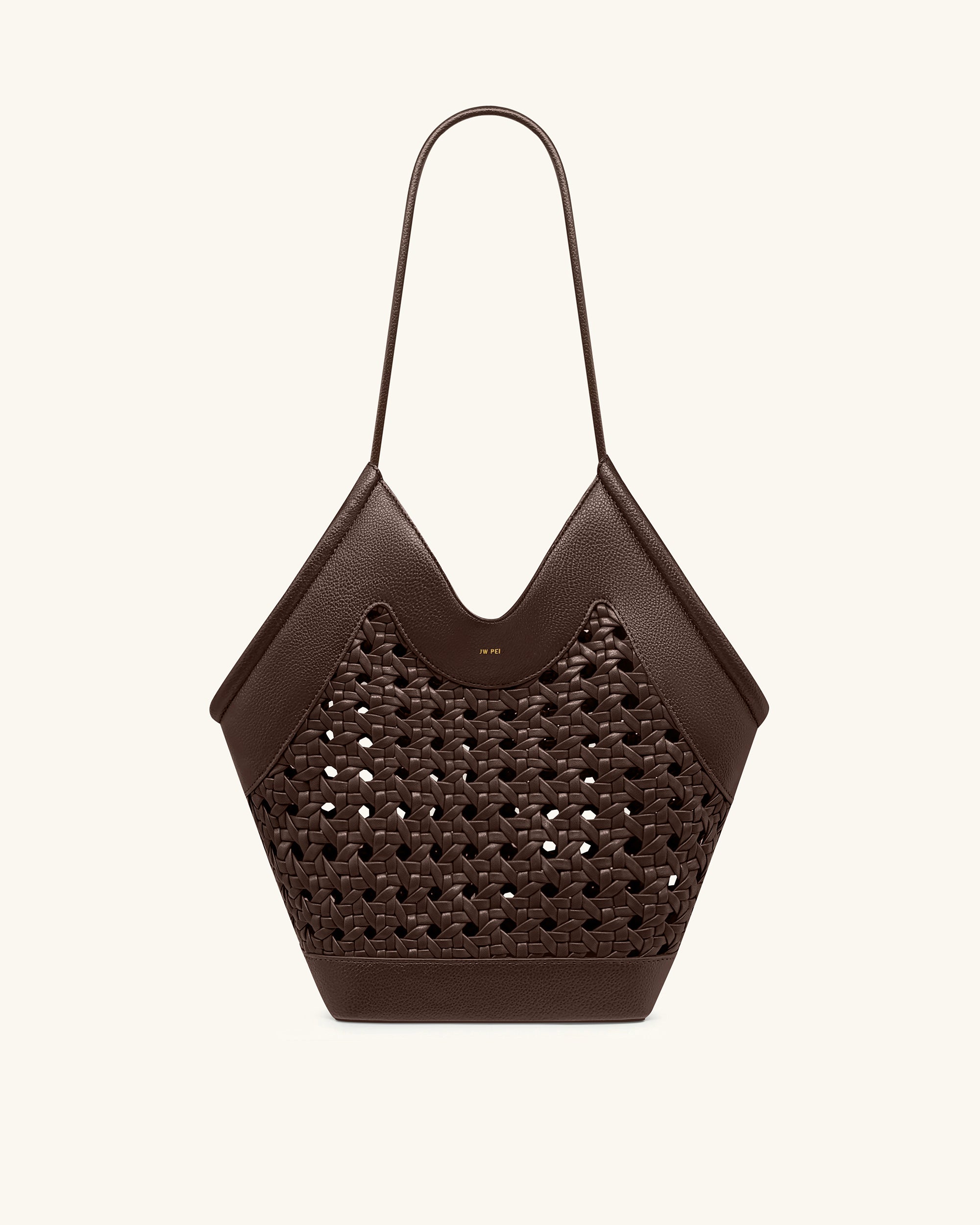 Maribel Woven Panel Tote Bag - Dark Brown