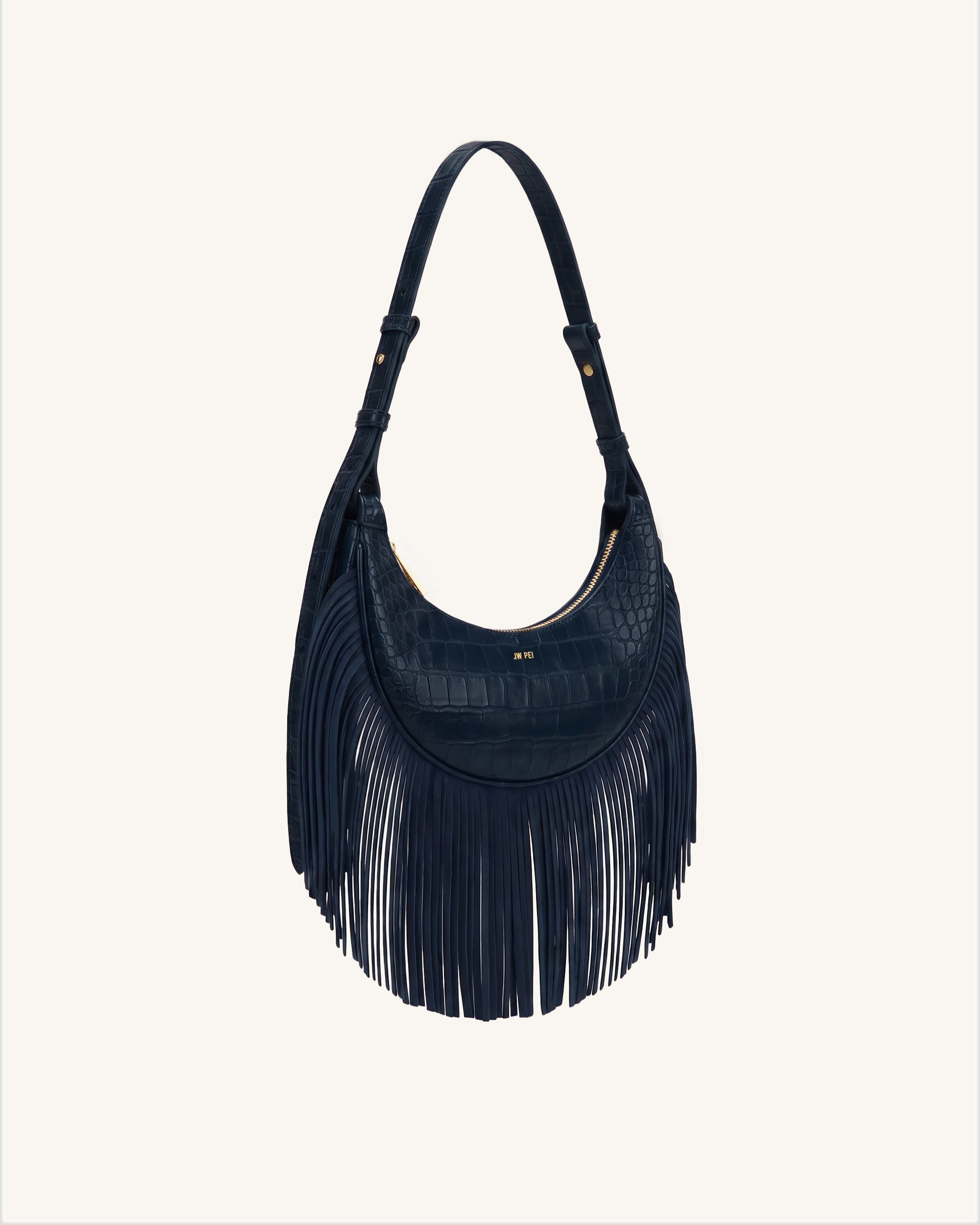 Sharon Fringe Crossbody Bag - Navy Croc