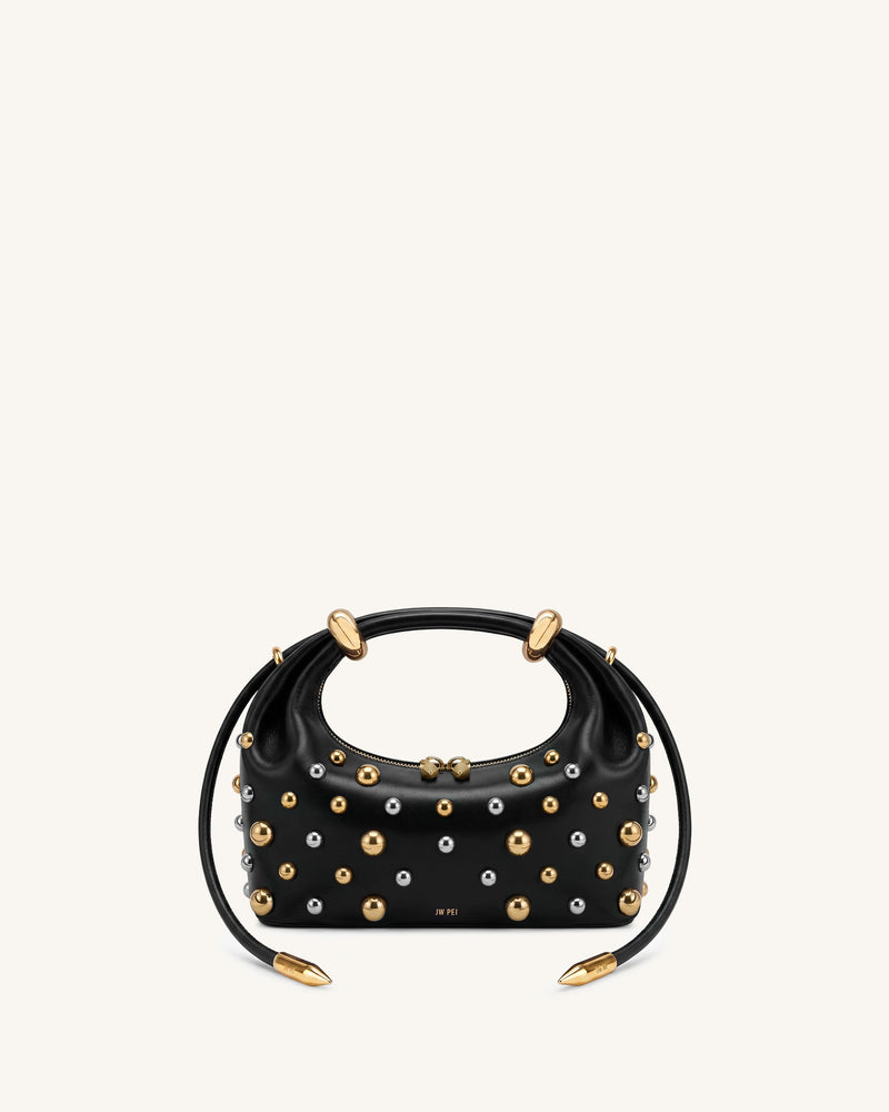 Ellie Studded Metal Ring Embellished Top Handle Bag - Black