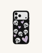 Skull And Heart Rhinestone Phone Case - Black