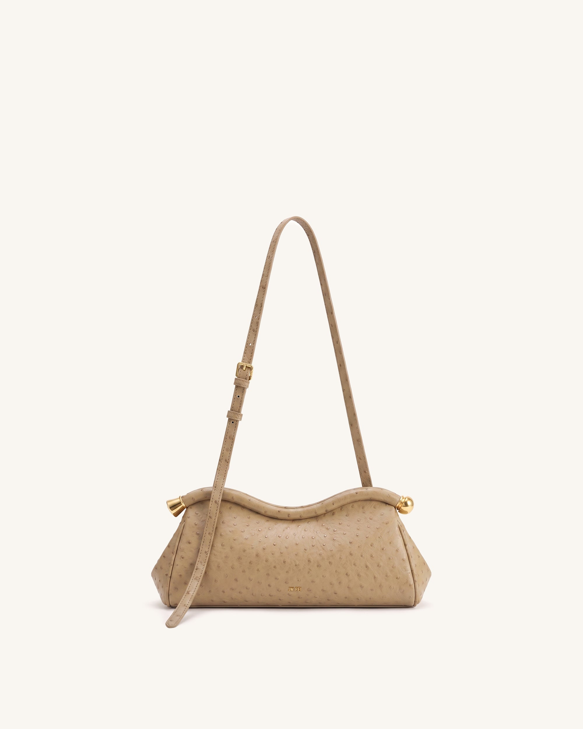Naomi Faux Ostrich Grain Curved Shoulder Bag - Light Khaki
