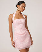 Orchid Beaded Embroidered Square Neck Halter Mini Dress - Blush Pink