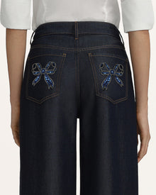 Rear Rhinestone Bow Wide Leg Jeans - Deep Thoughts Only