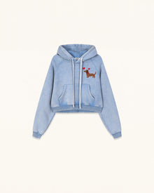 Dachshund Heart Acid Cropped Hoodie - Washed Sky