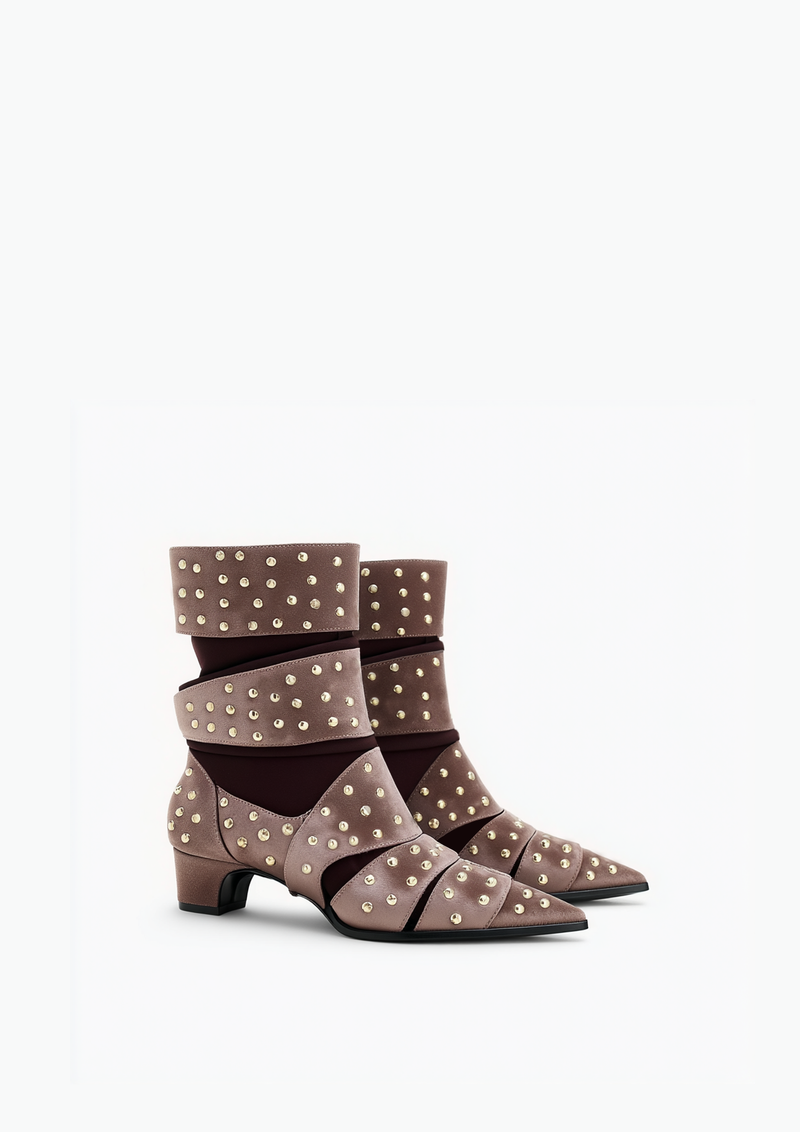 Emily Rivet decoration Strap Ankle Boots - Brown