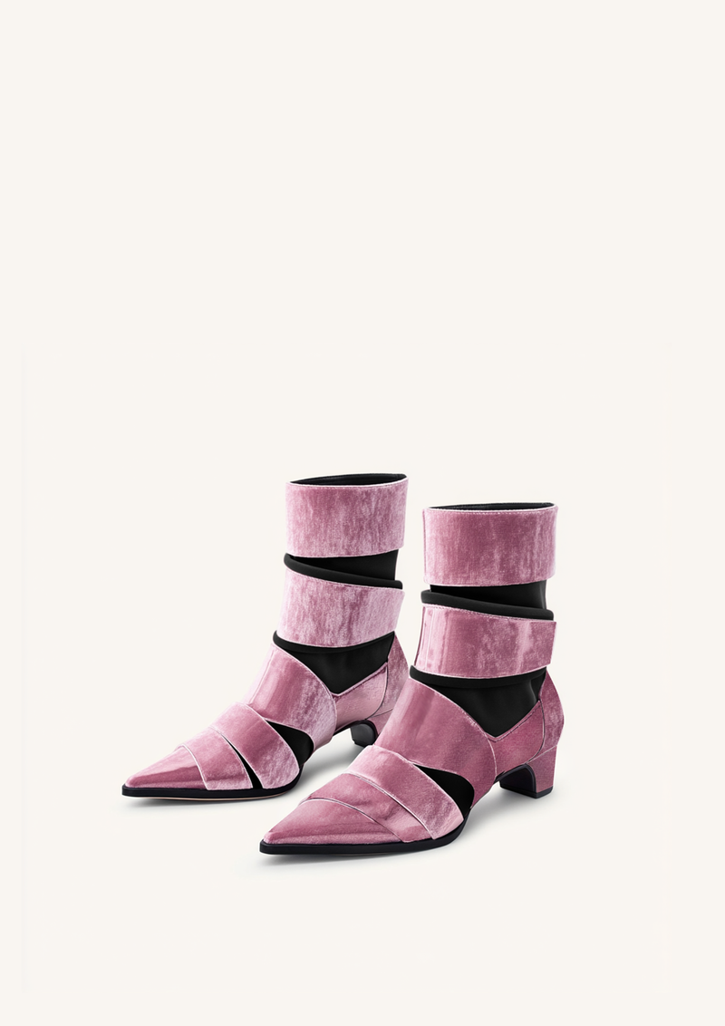 Emily Faux Fur Strap Ankle Boots - Pink