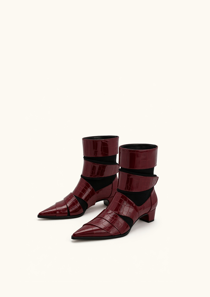 Emily Croc-Embossed Strap Ankle Boots - Burgundy