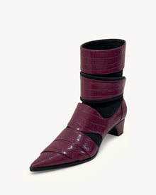 Emily Croc-Embossed Strap Ankle Boots - Burgundy