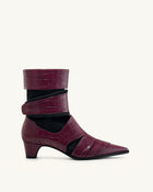 Emily Croc-Embossed Strap Ankle Boots - Burgundy