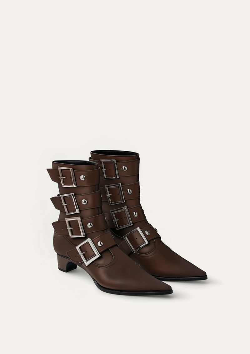 Emily Buckle Ankle Boots - Brown