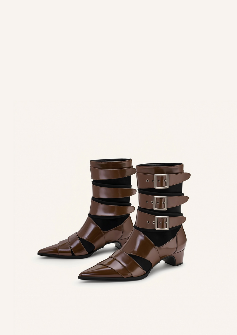 Emily Buckle Strap Ankle Boots - Brown