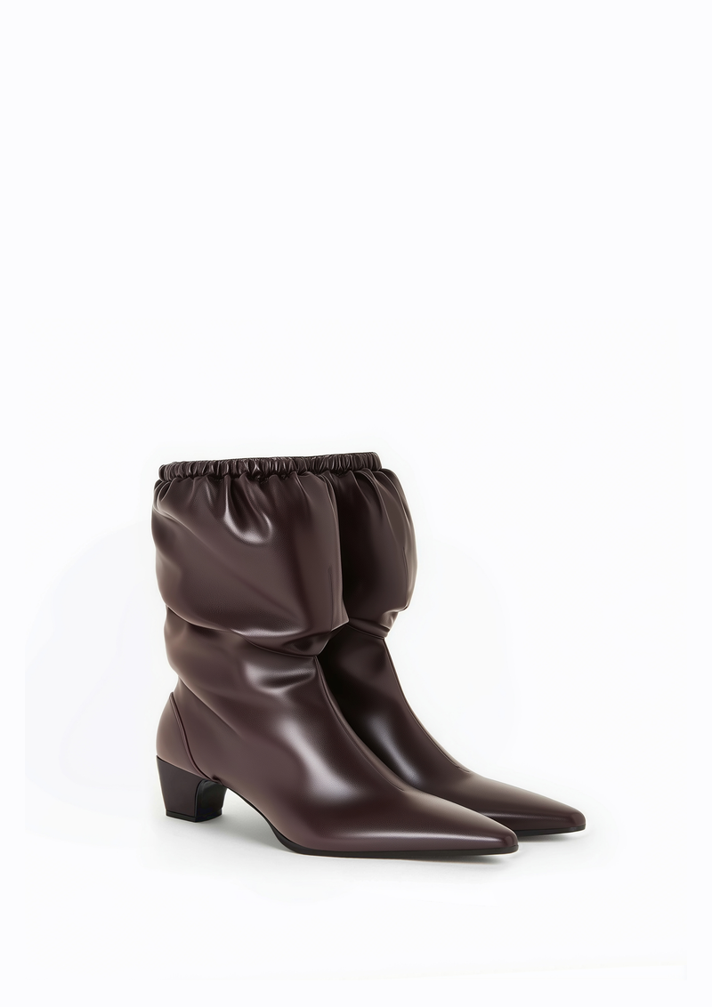 Emily Pleated Ankle Boots - Brown