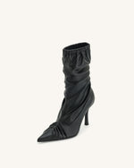 Joanne Paneled Detailing leather Ankle Boots - Black