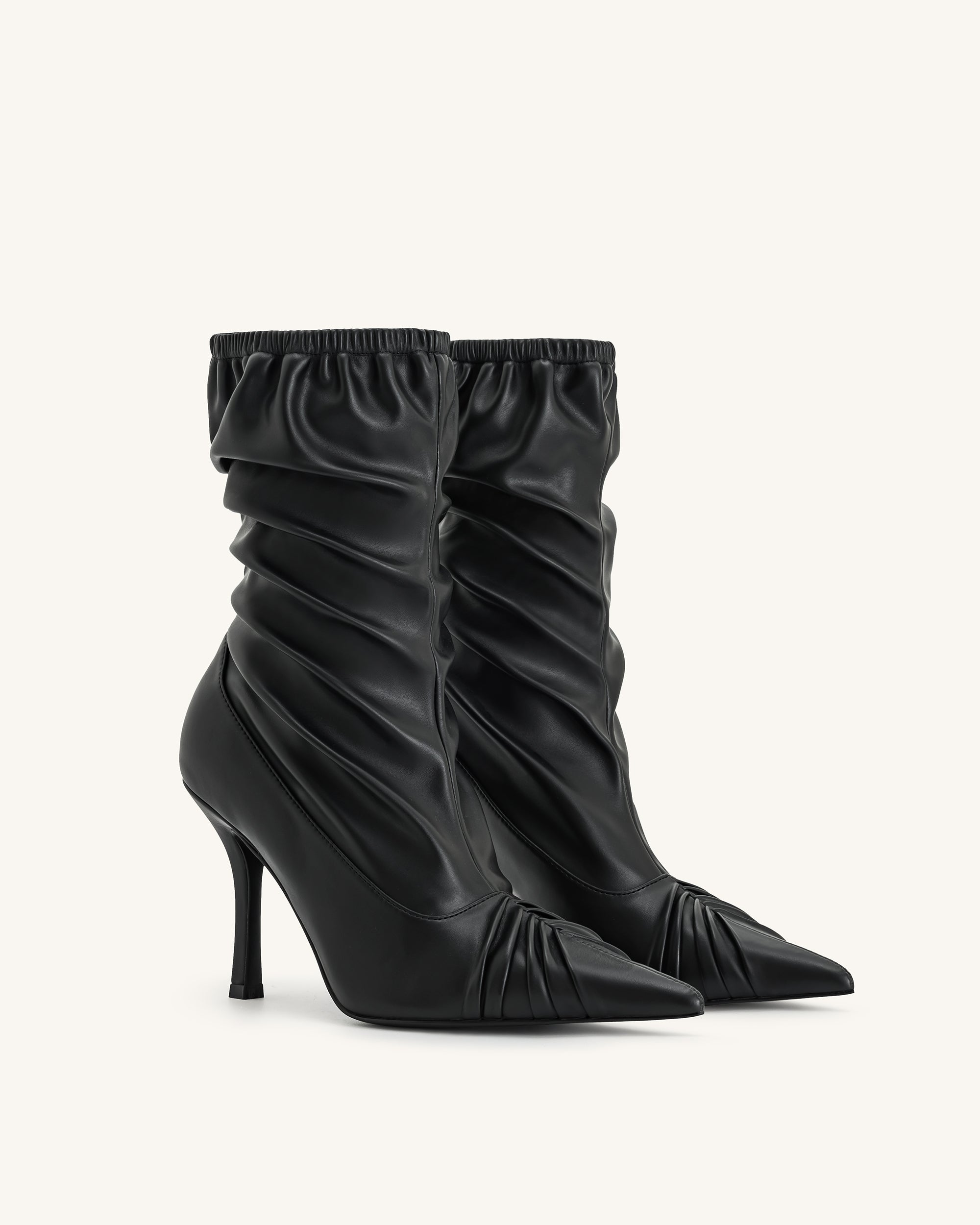 Joanne Paneled Detailing leather Ankle Boots - Black