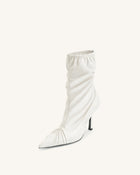 Joanne Paneled Detailing leather Ankle Boots - White