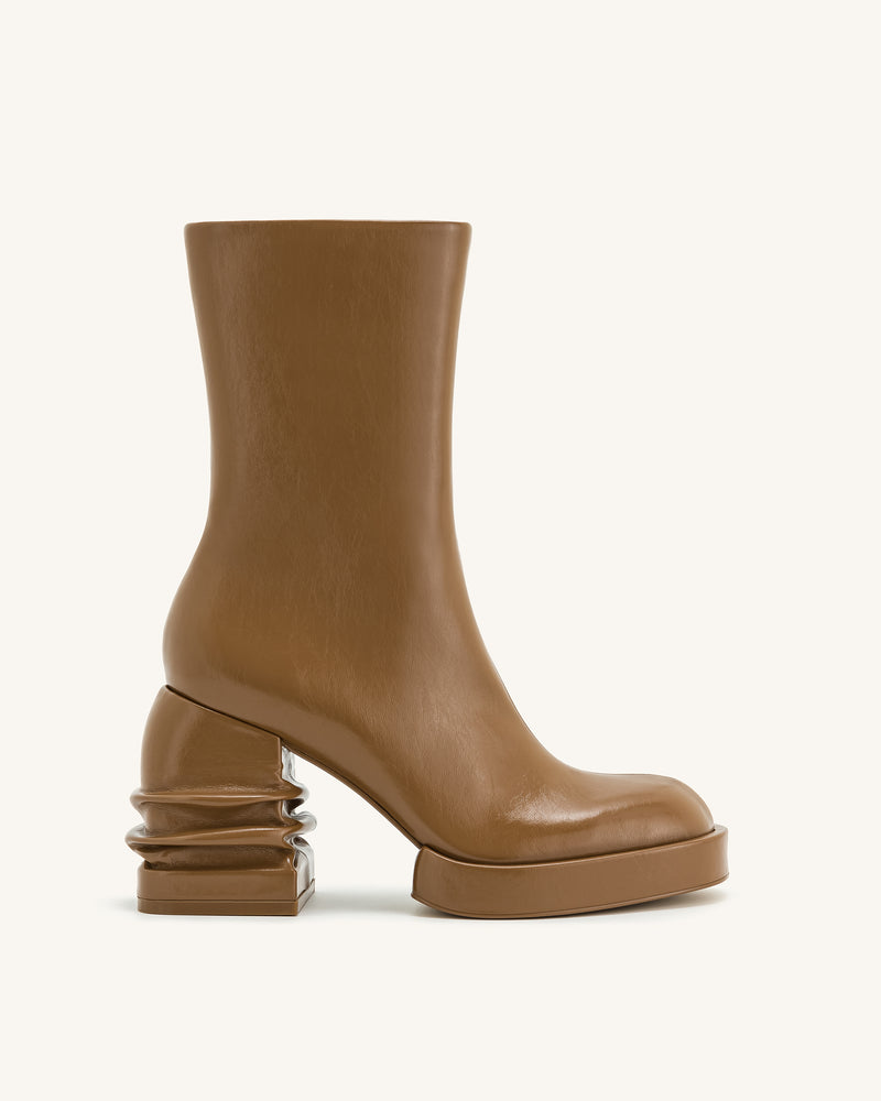 Saylor Round Toe Platform Ankle Boots - Brown