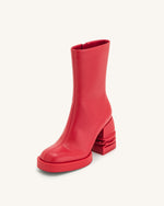 Saylor Round Toe Platform Ankle Boots - Red