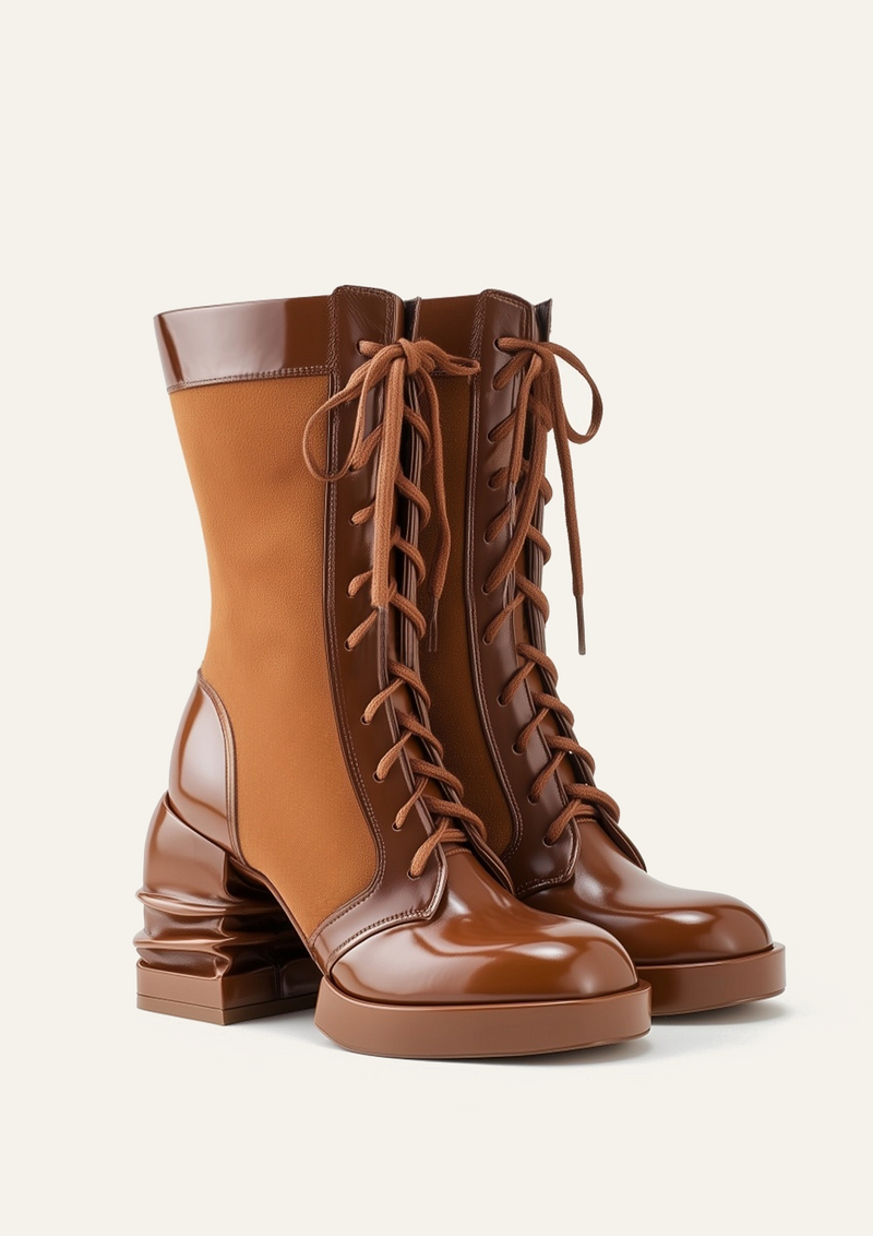 Saylor Round Toe Platform Laced Boots - Brown