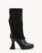 Reyna Square Toe Platform Knit Boots - Black