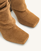 Reyna Square Toe Platform Knit Boots - Brown