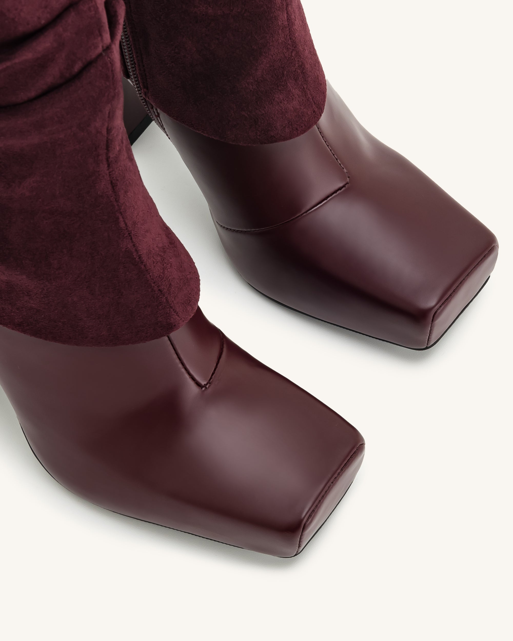 Reyna Square Toe Platform Knit Boots - Claret Red