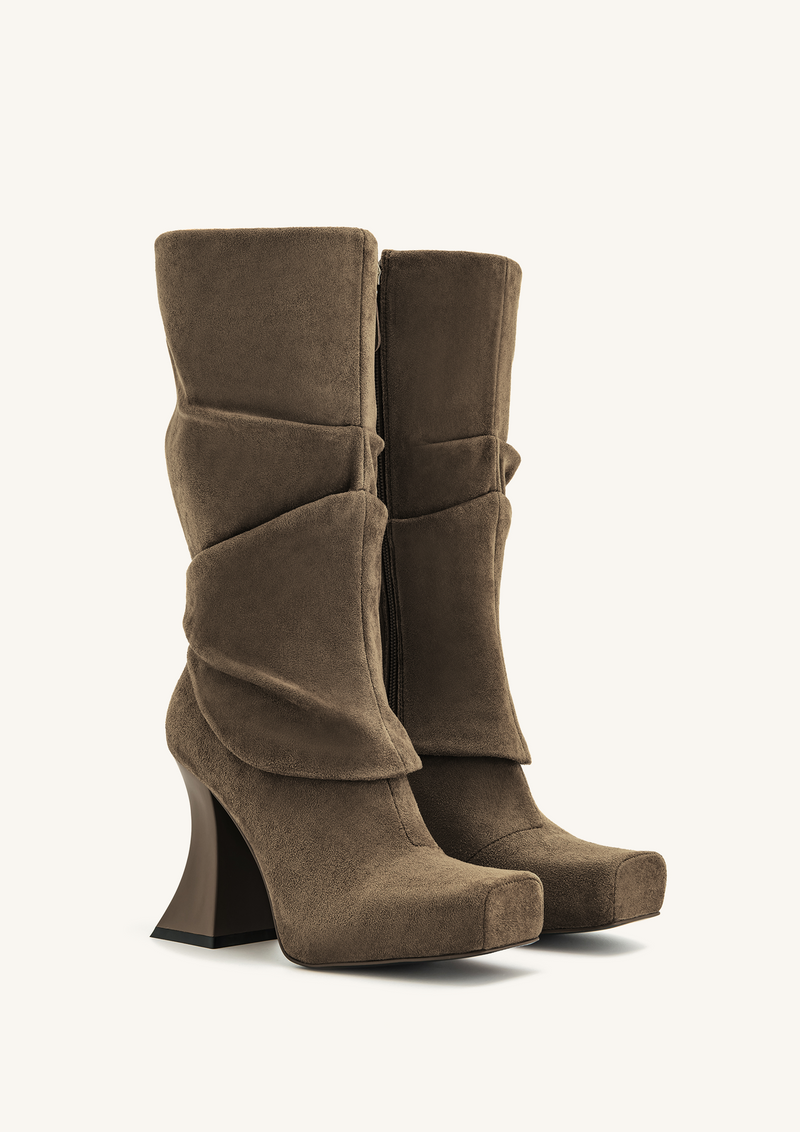 Reyna Square Toe Platform Knit Boots - Brownish green