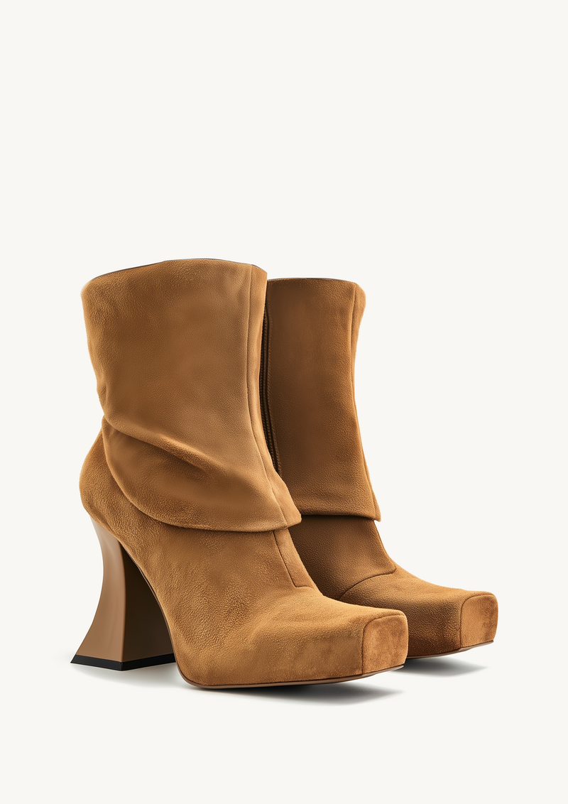 Reyna Square Toe Platform Knit Ankle Boots - Brown