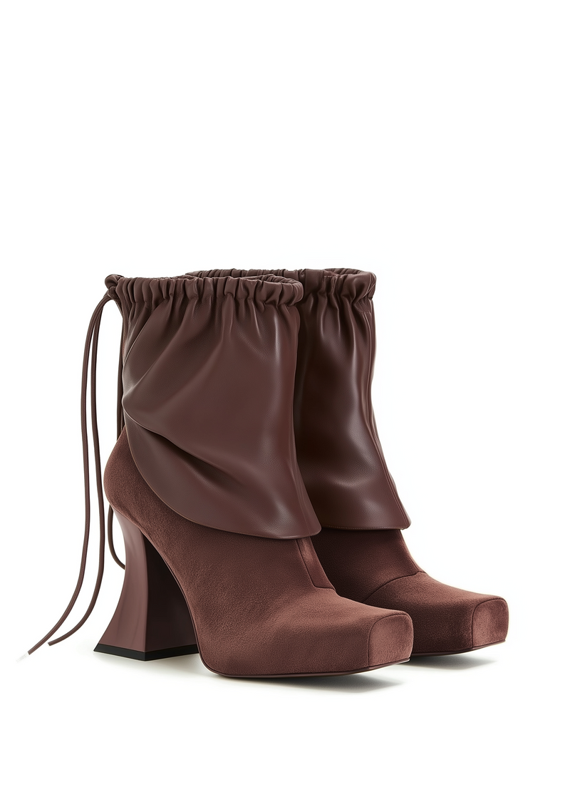 Reyna Square Toe Platform Stitched Ankle Boots - Burgundy