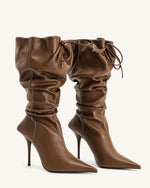 Olivia Leather High Heel Boots - Brown