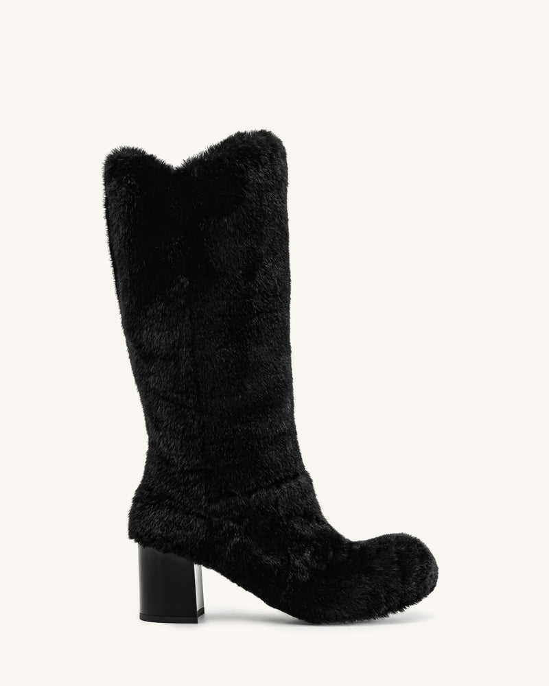 Isabella Slouchy Faux Fur Boots - Black