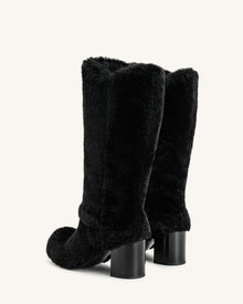 Isabella Slouchy Faux Fur Boots - Black