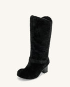 Isabella Slouchy Faux Fur Boots - Black