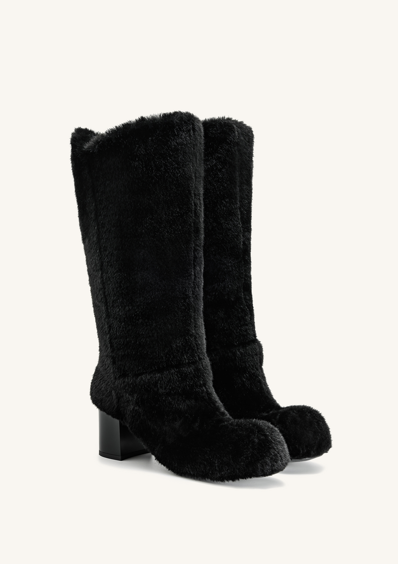 Isabella Slouchy Faux Fur Boots - Black