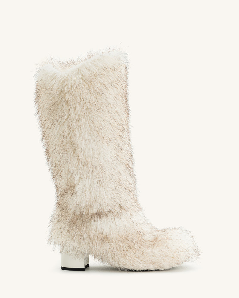 Isabella Slouchy Faux Fur Boots - White