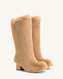 Isabella Slouchy Faux Fur Boots - Beige