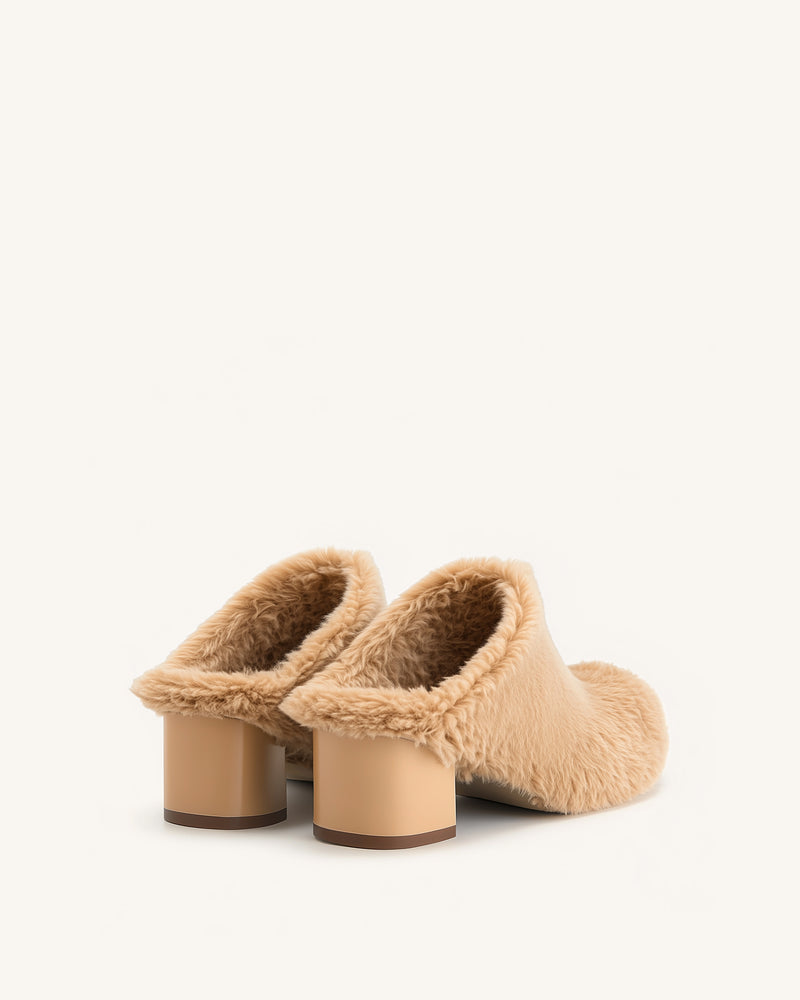 Isabella Slouchy Faux Fur Mules -Brown
