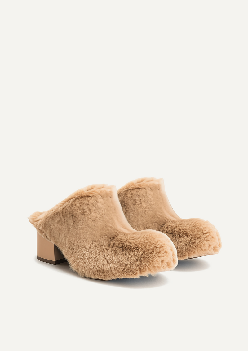 Isabella Slouchy Faux Fur Mules -Brown