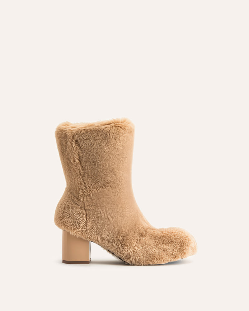 Isabella Slouchy Faux Fur Boots - Brown