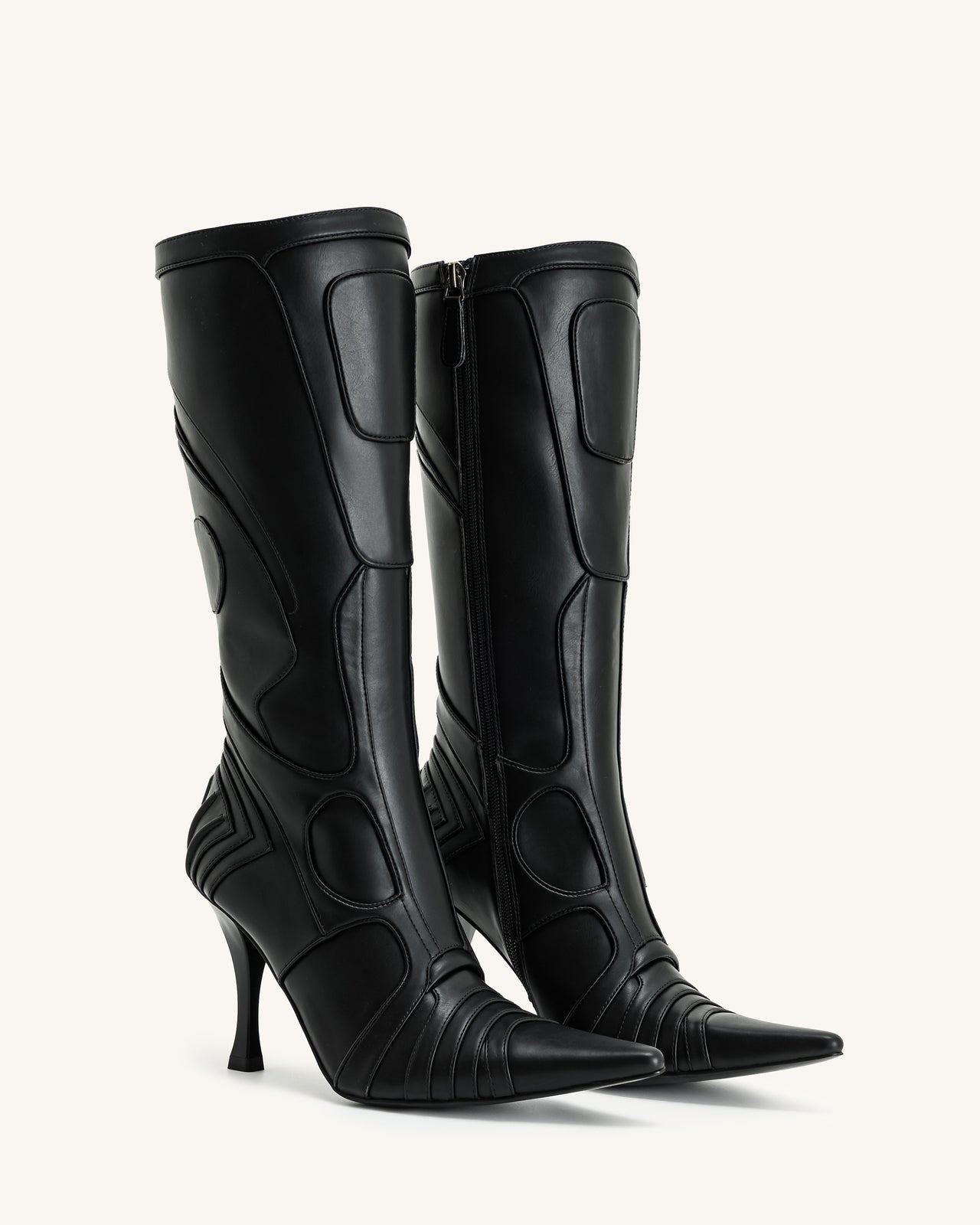 Odette Futuristic Heeled Bike Boots - Black