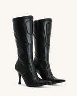 Odette Futuristic Heeled Bike Boots - Black